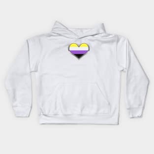 Large Non-Binary Pride Flag Colored Heart with Chrome Frame Kids Hoodie